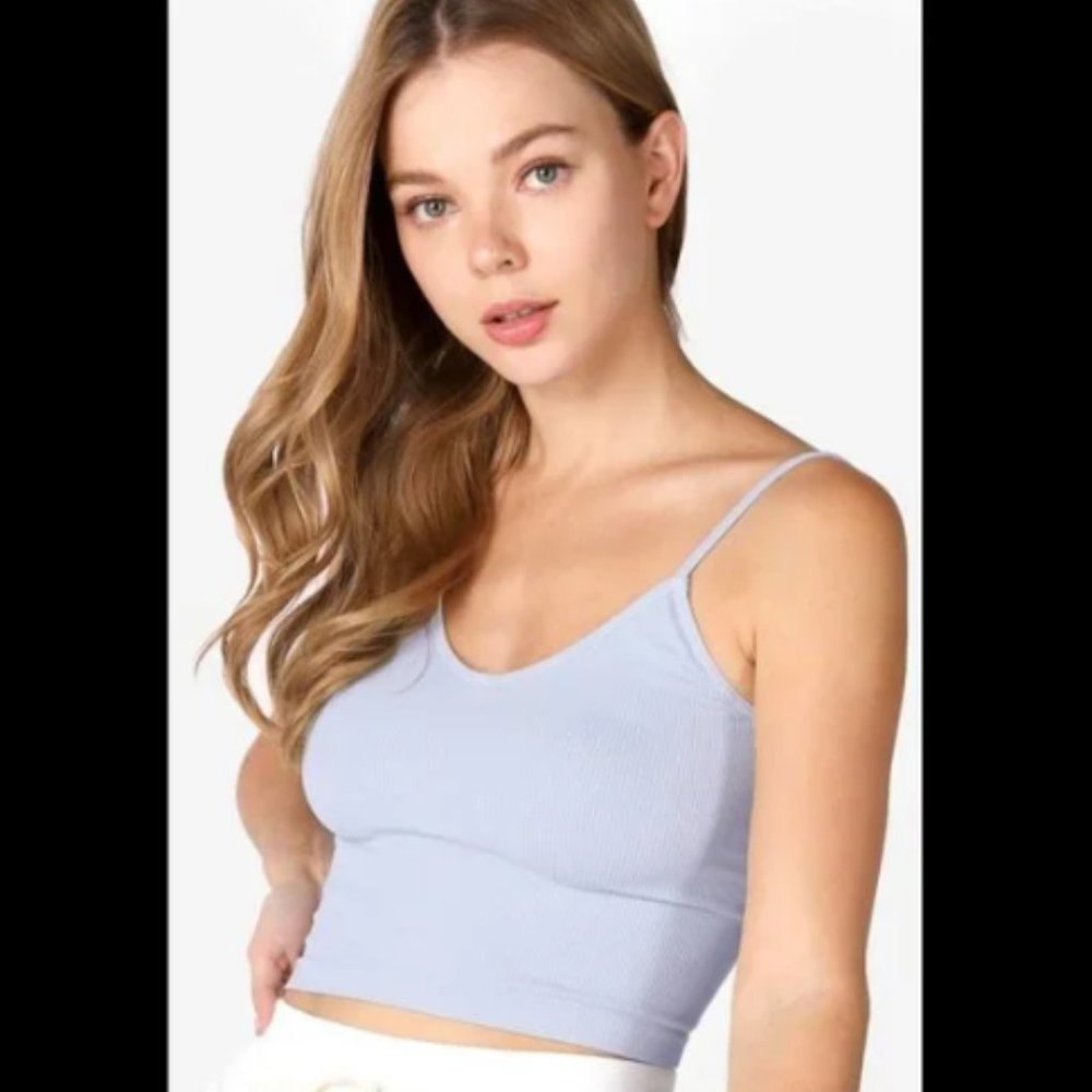 New Lounging Fit Ribbed V Neck Crop Top by Nikibiki in Light Blue